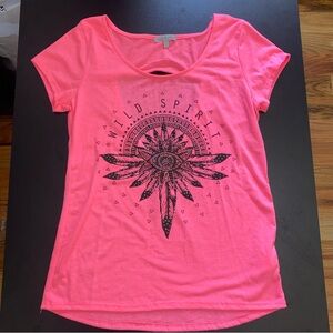 Wild Spirit Pink Graphic Tee with Cut Out Back